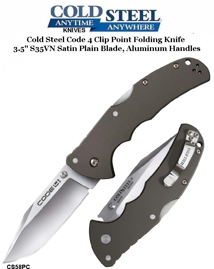 Cold Steel Knives CS58PS Code 4 Spear Point Folding Knife 3.5" S35VN