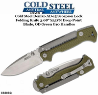 Cold Steel Knives CS58SQ AD-15 Scorpion Lock Folding Knife 3.68" S35VN Drop Point Blade, OD Green G10 Handles