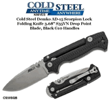 Cold Steel Knives CS58SQB Demko AD-15 Scorpion Lock Folding Knife 3.68" S35VN Drop Point Blade, Black G10 Handles