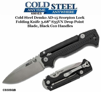 Cold Steel Knives CS58SQB Demko AD-15 Scorpion Lock Folding Knife 3.68" S35VN Drop Point Blade, Black G10 Handles