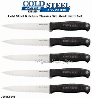 Cold Steel Knives CS59KSS6Z 6-Piece Kitchen Classic Steak Knife Set, Kray-Ex Handles Cold Steel Knives CS59KSS6Z 6-Piece Kitchen Classic Steak Knife Set, Kray-Ex Handles