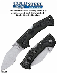 Cold Steel Knives CS62JM Rajah III Folding Knife 3.5" Japanese AUS-10A Stonewashed Blade, Griv-Ex Handles
