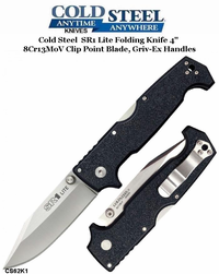 Cold Steel Knives CS62K1 SR1 Lite Folding Knife 4" 8Cr13MoV Clip Point Blade, Griv-Ex Handles