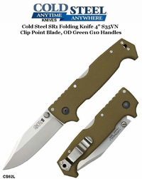 Cold Steel Knives CS62L SR1 Folding Knife 4" S35VN Clip Point Blade, OD Green G10 Handles
