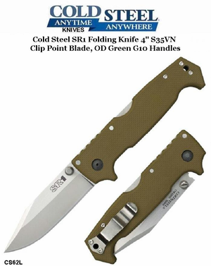 Cold Steel Knives CS62L SR1 Folding Knife 4" S35VN Clip Point Blade, OD Green G10 Handles Cold Steel Knives CS62L SR1 Folding Knife 4" S35VN Clip Point Blade, OD Green G10 Handles