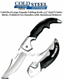 Cold Steel Knives CS62MB Large Espada Folding Knife 5.5" S35VN Satin Blade, Polished G10 Handles with Aluminum Bolsters