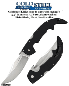 Cold Steel Knives CS62MGD Large Espada G10 Folding Knife 5.5" Japanese AUS-10A Stonewashed Plain Blade, Black G10 Handles