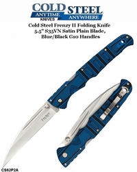 Cold Steel Knives CS62P2A Frenzy II Folding Knife 5.5" S35VN Satin Plain Blade, Blue/Black G10 Handles