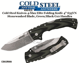 Cold Steel Knives CS62RMA 4-Max Elite Folding Knife 4" S35VN Stonewashed Blade, Green/Black G10 Handles