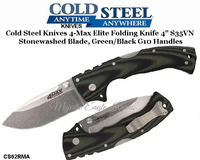 Cold Steel Knives CS62RMA 4-Max Elite Folding Knife 4" S35VN Stonewashed Blade, Green/Black G10 Handles
