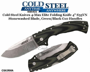 Cold Steel Knives CS62RMA 4-Max Elite Folding Knife 4" S35VN Stonewashed Blade, Green/Black G10 Handles Cold Steel Knives CS62RMA 4-Max Elite Folding Knife 4" S35VN Stonewashed Blade, Green/Black G10 Handles