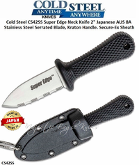Cold Steel Knives CS42SS Super Edge Neck Knife 2" Japanese AUS 8A Stainless Steel Serrated Blade, Kraton Handle Secure-Ex Sheath