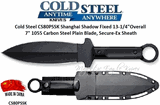 Cold Steel Knives CS80PSSK Shanghai Shadow Fixed 7" Carbon Steel Blade, Secure-Ex Sheath