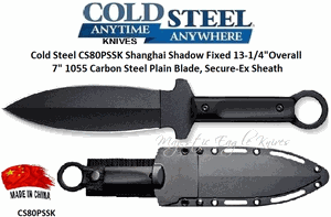 Cold Steel Knives CS80PSSK Shanghai Shadow Fixed 7" Carbon Steel Blade, Secure-Ex Sheath