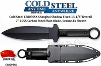 Cold Steel Knives CS80PSSK Shanghai Shadow Fixed 7" Carbon Steel Blade, Secure-Ex Sheath