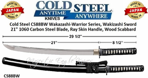 Cold Steel Knives CS88BW Wakazashi-Warrior Series, 21" 1060 Carbon Steel Blade, Ray Skin Handle, Wood Scabbard