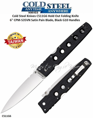 Cold Steel Knives CS11G6 Cold Steel Hold Out Folding Knife 6" CPM-S35VN Satin Plain Blade, Black G10 Handles