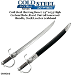 Cold Steel Knives CS88CLQ Hunting Sword 24" 1055 High Carbon Blade, Hand Carved Rosewood Handle, Black Leather Scabbard