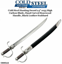 Cold Steel Knives CS88CLQ Hunting Sword 24" 1055 High Carbon Blade, Hand Carved Rosewood Handle, Black Leather Scabbard