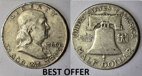 Collectible U.S.A. Coin's 1960D Ben Franklin Half Dollar