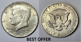 Collectible U.S.A. Coin's�1964-n-mark John F Kennedy Silver Half Dollar Coin