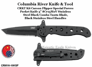 Columbia River CRKT CRM16-10KSF Kit Carson Flipper Special Forces 3" Black Combo Tanto Blade, Black Stainless Steel Handles