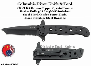 Columbia River CRKT CRM16-10KSF Kit Carson Flipper Special Forces 3" Black Combo Tanto Blade, Black Stainless Steel Handles Columbia River CRKT CRM16-10KSF Kit Carson Flipper Special Forces 3" Black Combo Tanto Blade, Black Stainless Steel Handles