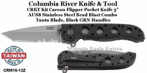Columbia River CRKT CRM16-12Z Kit Carson Flipper 3" Bead Blast Combo Tanto Blade, Black GRN Handles