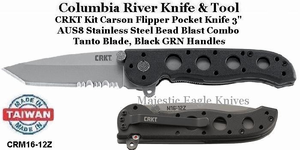 Columbia River CRKT CRM16-12Z Kit Carson Flipper 3" Bead Blast Combo Tanto Blade, Black GRN Handles Columbia River CRKT CRM16-12Z Kit Carson Flipper 3" Bead Blast Combo Tanto Blade, Black GRN Handles