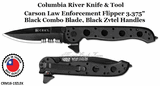 Columbia River CRKT  CRM16-13ZLEK Kit Carson Law Enforcement Flipper 3.375" Black Combo Blade, Black Zytel Handles