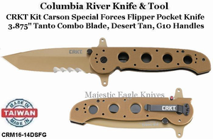 Columbia River CRKT CRM16-14DSFG Kit Carson Special Forces Flipper Pocket Knife 3.875" Tanto Combo Blade, Desert Tan, G10 Handles Columbia River CRKT CRM16-14DSFG Kit Carson Special Forces Flipper Pocket Knife 3.875" Tanto Combo Blade, Desert Tan, G10 Handles