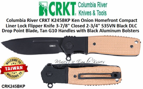 Columbia River CRKT K245BKP Ken Onion Homefront Compact Liner Lock Flipper Knife 3-7/8" Closed 2-3/4" S35VN Black DLC Drop Point Blade, Tan G10 Handles with Black Aluminum Bolsters Columbia River CRKT K245BKP Ken Onion Homefront Compact Liner Lock Flipper Knife 3-7/8" Closed 2-3/4" S35VN Black DLC Drop Point Blade, Tan G10 Handles with Black Aluminum Bolsters