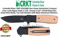 Columbia River CRKT K245BKP Ken Onion Homefront Compact Liner Lock Flipper Knife 3-7/8" Closed 2-3/4" S35VN Black DLC Drop Point Blade, Tan G10 Handles with Black Aluminum Bolsters Columbia River CRKT K245BKP Ken Onion Homefront Compact Liner Lock Flipper Knife 3-7/8" Closed 2-3/4" S35VN Black DLC Drop Point Blade, Tan G10 Handles with Black Aluminum Bolsters