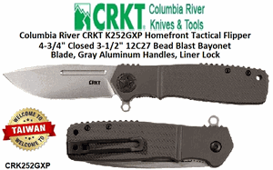 Columbia River CRKT K252GXP Homefront Tactical Flipper 4-3/4" Closed 3-1/2" 12C27 Bead Blast Bayonet Blade, Gray Aluminum Handles, Liner Lock