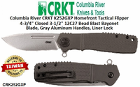 Columbia River CRKT K252GXP Homefront Tactical Flipper 4-3/4" Closed 3-1/2" 12C27 Bead Blast Bayonet Blade, Gray Aluminum Handles, Liner Lock Columbia River CRKT K252GXP Homefront Tactical Flipper 4-3/4" Closed 3-1/2" 12C27 Bead Blast Bayonet Blade, Gray Aluminum Handles, Liner Lock