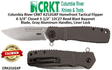 Columbia River CRKT K252GXP Homefront Tactical Flipper 4-3/4" Closed 3-1/2" 12C27 Bead Blast Bayonet Blade, Gray Aluminum Handles, Liner Lock