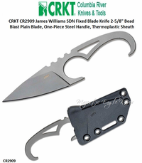 Columbia River Knife and Tool: CR2909 CRKT James Williams SDN Fixed Blade Knife 2-5/8" Bead Blast Plain Blade, One-Piece Steel Handle, Thermoplastic Sheath Columbia River Knife and Tool: CR2909 CRKT James Williams SDN Fixed Blade Knife 2-5/8" Bead Blast Plain Blade, One-Piece Steel Handle, Thermoplastic Sheath