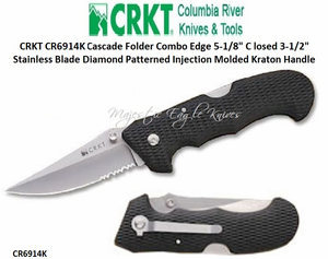 Columbia River Knife and Tool: CR6914K CRKT Cascade Folder Combo Edge 5-1/8" Closed 3-1/2" Stainless Blade Diamond Patterned Injection Molded Kraton Handle