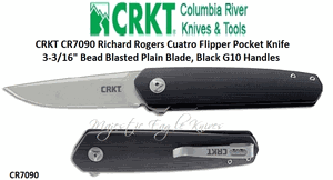 Columbia River Knife and Tool: CR7090K CRKT Richard Rogers Cuatro Flipper Pocket Knife 4-1/2" Closed 3-3/16" Bead Blasted Plain Blade, Black G10 Handles