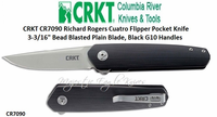 Columbia River Knife and Tool: CR7090K CRKT Richard Rogers Cuatro Flipper Pocket Knife 4-1/2" Closed 3-3/16" Bead Blasted Plain Blade, Black G10 Handles Columbia River Knife and Tool: CR7090K CRKT Richard Rogers Cuatro Flipper Pocket Knife 4-1/2" Closed 3-3/16" Bead Blasted Plain Blade, Black G10 Handles