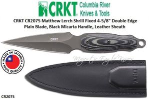 Columbia River Knife and Tool: CR2075 CRKT Matthew Lerch Shrill Fixed 4-5/8" Double Edge Plain Blade, Black Micarta Handles, Leather Sheath