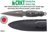 Columbia River Knife and Tool: CR2075 CRKT Matthew Lerch Shrill Fixed 4-5/8" Double Edge Plain Blade, Black Micarta Handles, Leather Sheath