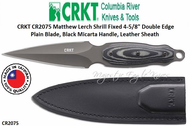 Columbia River Knife and Tool: CR2075 CRKT Matthew Lerch Shrill Fixed 4-5/8" Double Edge Plain Blade, Black Micarta Handles, Leather Sheath Columbia River Knife and Tool: CR2075 CRKT Matthew Lerch Shrill Fixed 4-5/8" Double Edge Plain Blade, Black Micarta Handles, Leather Sheath
