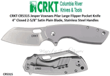Columbia River Knife and Tool: CRKT CR5315 Jesper Voxnaes Pilar Large Flipper Pocket Knife 4" Closed 2-5/8" Satin Plain Blade, Stainless Steel Handles