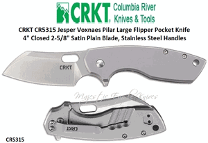 Columbia River Knife and Tool: CRKT CR5315 Jesper Voxnaes Pilar Large Flipper Pocket Knife 4" Closed 2-5/8" Satin Plain Blade, Stainless Steel Handles