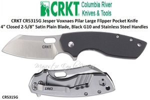 Columbia River Knife and Tool: CRKT CR5315G Jesper Voxnaes Pilar Large Flipper Pocket Knife 4" Closed 2-5/8" Satin Plain Blade, Black G10 and Stainless Steel Handles