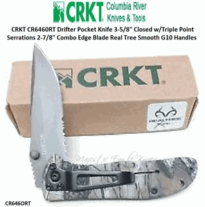 Columbia River Knife and Tool: CRKT CR6460RT Drifter Pocket Knife 3-5/8" Closed w/Triple Point Serrations 2-7/8" Combo Edge Blade Real Tree Smooth G10 Handles