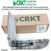 Columbia River Knife and Tool: CRKT CR6460RT Drifter Pocket Knife 3-5/8" Closed w/Triple Point Serrations 2-7/8" Combo Edge Blade Real Tree Smooth G10 Handles Columbia River Knife and Tool: CRKT CR6460RT Drifter Pocket Knife 3-5/8" Closed w/Triple Point Serrations 2-7/8" Combo Edge Blade Real Tree Smooth G10 Handles