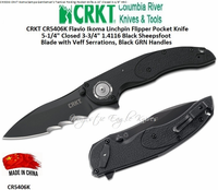 Columbia River Knife & Tool CR5406K CRKT Flavio Ikoma Linchpin Flipper Knife 3.734" 1.4116 Black Sheepsfoot Blade with Veff Serrations, Black GRN Handles Columbia River Knife & Tool CR5406K CRKT Flavio Ikoma Linchpin Flipper Knife 3.734" 1.4116 Black Sheepsfoot Blade with Veff Serrations, Black GRN Handles