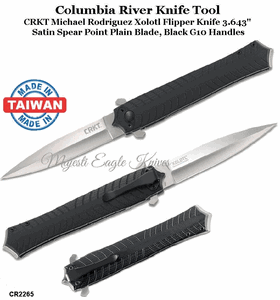Columbia River Knife & Tool CR2265 CRKT Michael Rodriguez Xolotl Flipper Knife 3.643" Satin Spear Point Blade, Black G10 Handles